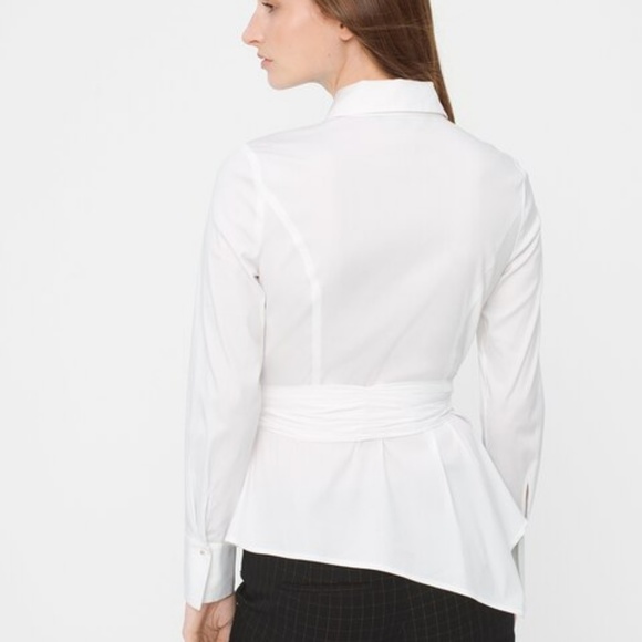 WHBM Asymmetric Poplin Blouse Button Up Tie Waist - Picture 4 of 4